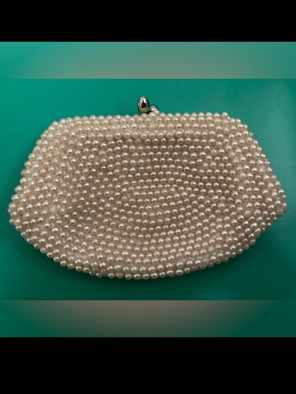 VTG Gimbels Change Purse Faux Pearls kiss lock